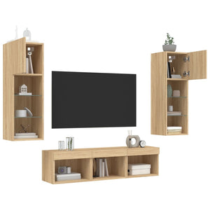 vidaXL Meuble TV mural 5 pcs avec éclairage LED Chêne Sonoma Bois d'ingénierie