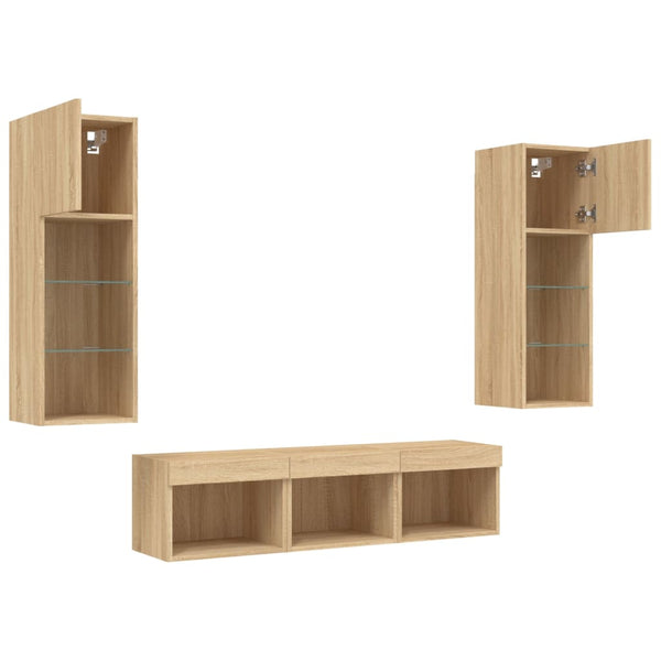 vidaXL Meuble TV mural 5 pcs avec éclairage LED Chêne Sonoma Bois d'ingénierie
