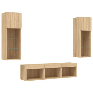 vidaXL Meuble TV mural 5 pcs avec éclairage LED Chêne Sonoma Bois d'ingénierie