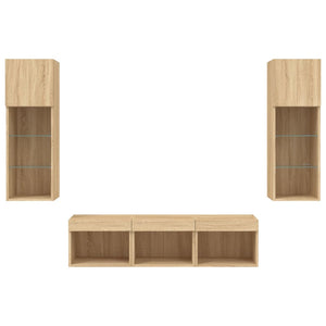 vidaXL Meuble TV mural 5 pcs avec éclairage LED Chêne Sonoma Bois d'ingénierie