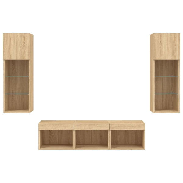 vidaXL Meuble TV mural 5 pcs avec éclairage LED Chêne Sonoma Bois d'ingénierie