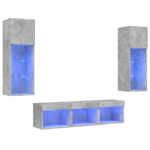 vidaXL Meuble TV 5 pièces avec éclairage LED Gris béton Bois d'ingénierie