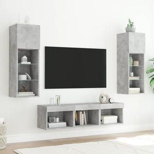 vidaXL Meuble TV 5 pièces avec éclairage LED Gris béton Bois d'ingénierie