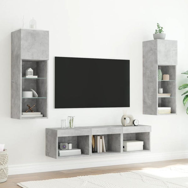 vidaXL Meuble TV 5 pièces avec éclairage LED Gris béton Bois d'ingénierie