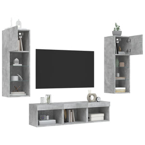 vidaXL Meuble TV 5 pièces avec éclairage LED Gris béton Bois d'ingénierie