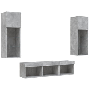 vidaXL Meuble TV 5 pièces avec éclairage LED Gris béton Bois d'ingénierie