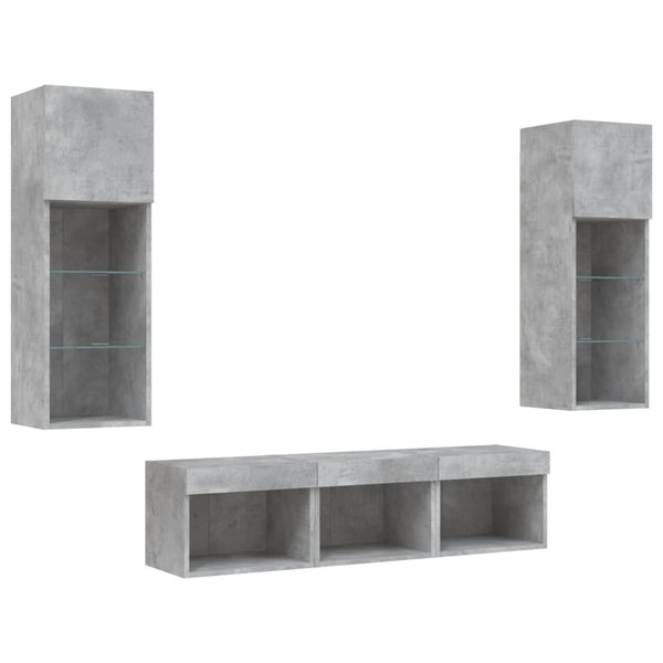 vidaXL Meuble TV 5 pièces avec éclairage LED Gris béton Bois d'ingénierie