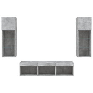 vidaXL Meuble TV 5 pièces avec éclairage LED Gris béton Bois d'ingénierie