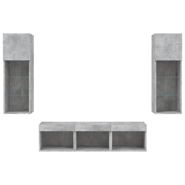 vidaXL Meuble TV 5 pièces avec éclairage LED Gris béton Bois d'ingénierie