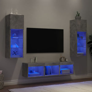 vidaXL Meuble TV 5 pièces avec éclairage LED Gris béton Bois d'ingénierie
