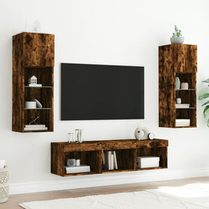 vidaXL Meuble TV 5 pièces avec éclairage LED Chêne fumé Bois d'ingénierie