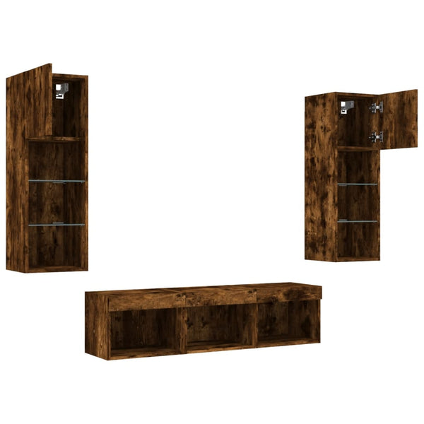 vidaXL Meuble TV 5 pièces avec éclairage LED Chêne fumé Bois d'ingénierie