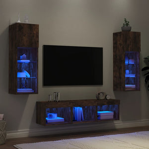 vidaXL Meuble TV 5 pièces avec éclairage LED Chêne fumé Bois d'ingénierie