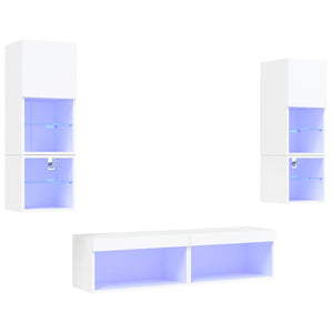 vidaXL Meuble TV mural 6 pcs avec éclairage LED Blanc Bois d'ingénierie