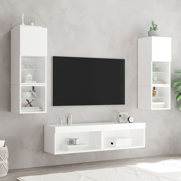 vidaXL Meuble TV mural 6 pcs avec éclairage LED Blanc Bois d'ingénierie