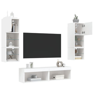 vidaXL Meuble TV mural 6 pcs avec éclairage LED Blanc Bois d'ingénierie