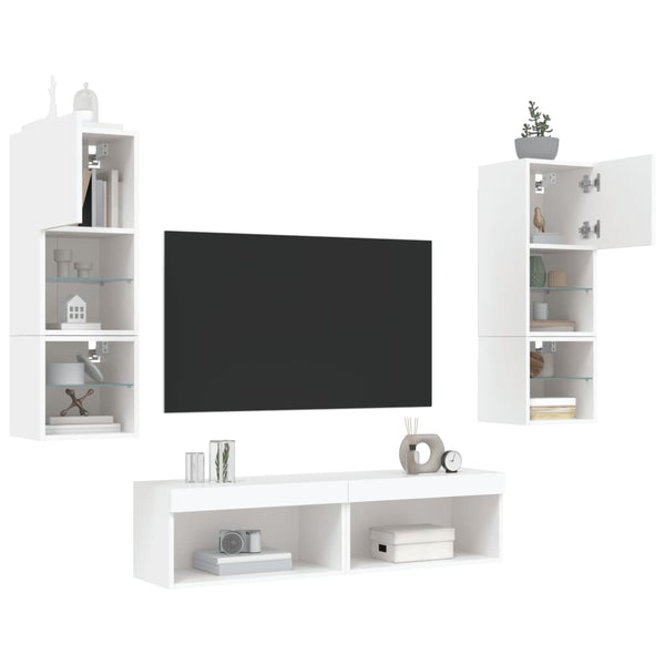 vidaXL Meuble TV mural 6 pcs avec éclairage LED Blanc Bois d'ingénierie
