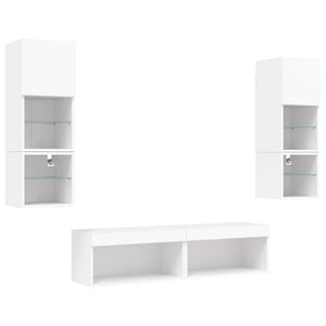 vidaXL Meuble TV mural 6 pcs avec éclairage LED Blanc Bois d'ingénierie