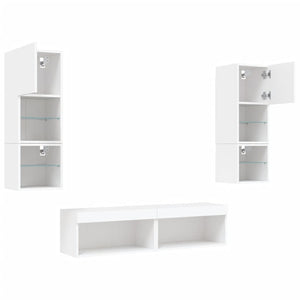vidaXL Meuble TV mural 6 pcs avec éclairage LED Blanc Bois d'ingénierie