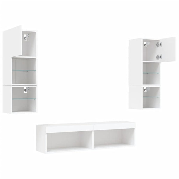 vidaXL Meuble TV mural 6 pcs avec éclairage LED Blanc Bois d'ingénierie