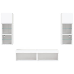 vidaXL Meuble TV mural 6 pcs avec éclairage LED Blanc Bois d'ingénierie