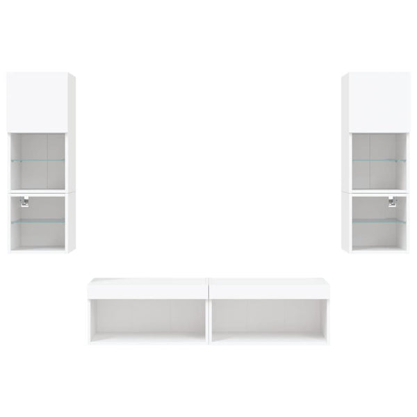 vidaXL Meuble TV mural 6 pcs avec éclairage LED Blanc Bois d'ingénierie