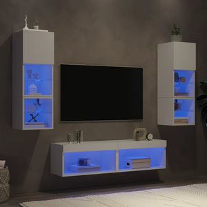 vidaXL Meuble TV mural 6 pcs avec éclairage LED Blanc Bois d'ingénierie