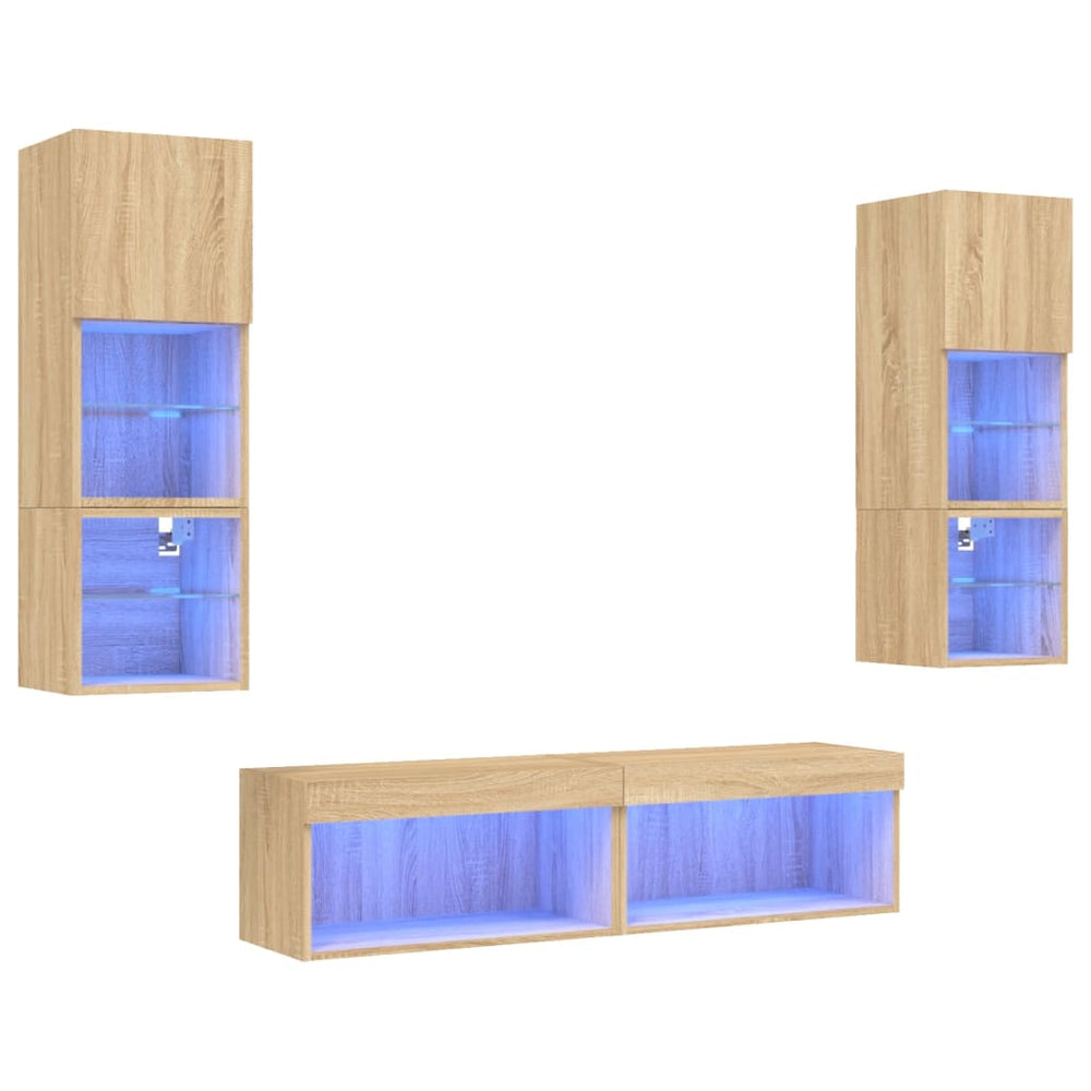vidaXL Meuble TV mural 6 pcs avec éclairage LED Chêne Sonoma Bois d'ingénierie