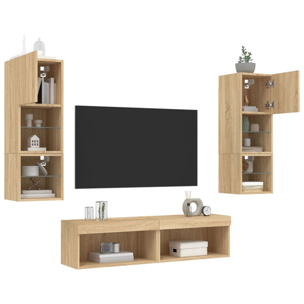 vidaXL Meuble TV mural 6 pcs avec éclairage LED Chêne Sonoma Bois d'ingénierie