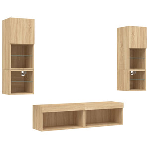 vidaXL Meuble TV mural 6 pcs avec éclairage LED Chêne Sonoma Bois d'ingénierie