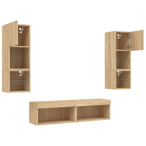 vidaXL Meuble TV mural 6 pcs avec éclairage LED Chêne Sonoma Bois d'ingénierie