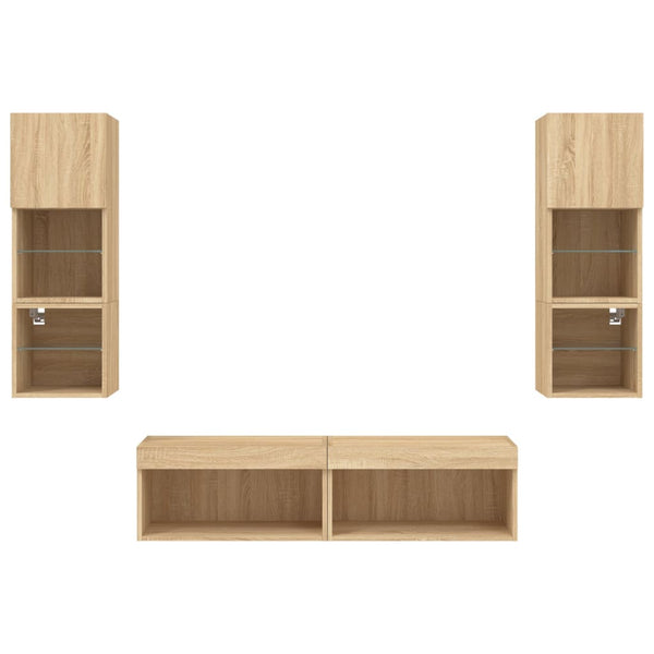 vidaXL Meuble TV mural 6 pcs avec éclairage LED Chêne Sonoma Bois d'ingénierie