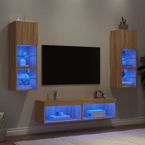 vidaXL Meuble TV mural 6 pcs avec éclairage LED Chêne Sonoma Bois d'ingénierie