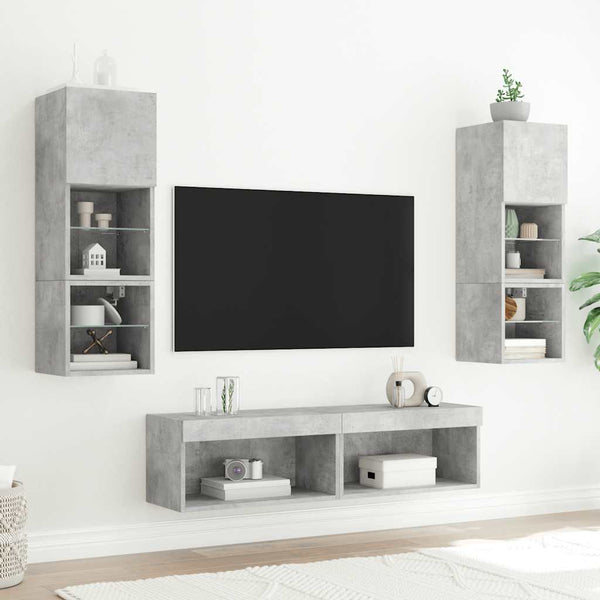 vidaXL Meuble TV, 6 pcs., avec éclairage LED, gris béton, bois d'ingénierie