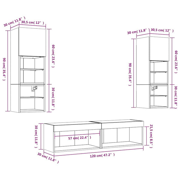 vidaXL Meuble TV, 6 pcs., avec éclairage LED, gris béton, bois d'ingénierie