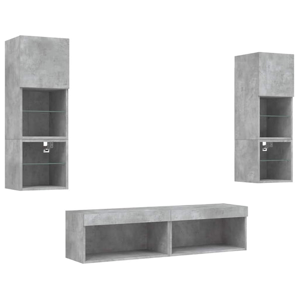 vidaXL Meuble TV, 6 pcs., avec éclairage LED, gris béton, bois d'ingénierie