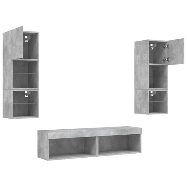 vidaXL Meuble TV, 6 pcs., avec éclairage LED, gris béton, bois d'ingénierie