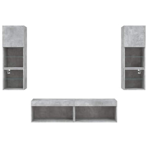 vidaXL Meuble TV, 6 pcs., avec éclairage LED, gris béton, bois d'ingénierie