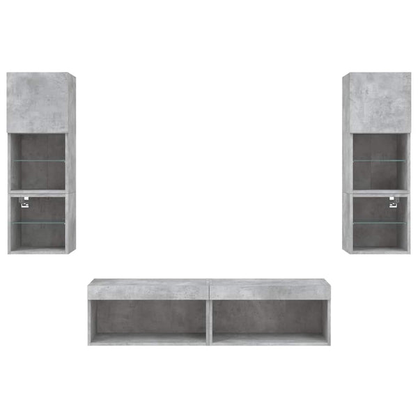 vidaXL Meuble TV, 6 pcs., avec éclairage LED, gris béton, bois d'ingénierie
