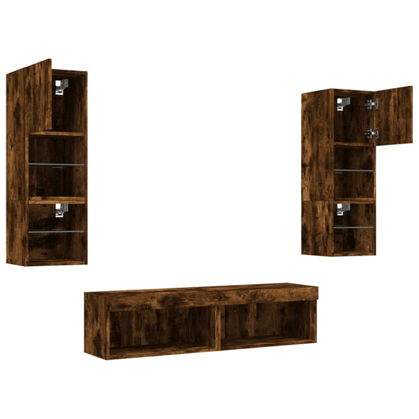 vidaXL Ensemble de meubles muraux 6 pcs avec éclairage LED chêne fumé bois d'ingénierie