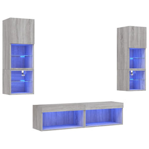 6-teilige Wohnwand mit LED Grau/Sonoma