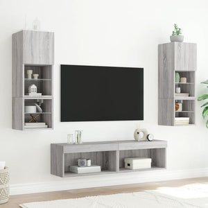 6-teilige Wohnwand mit LED Grau/Sonoma