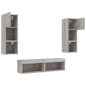 6-teilige Wohnwand mit LED Grau/Sonoma