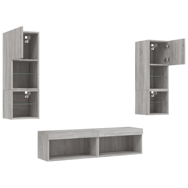 6-teilige Wohnwand mit LED Grau/Sonoma