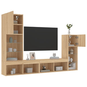 Wohnwand 4-teilig mit LED Sonoma-Eiche