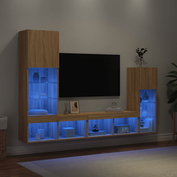 Wohnwand 4-teilig mit LED Sonoma-Eiche
