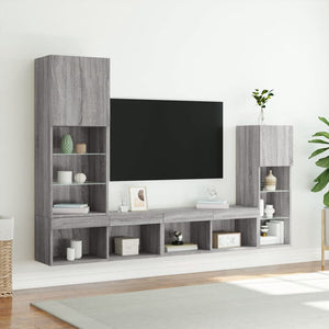 4-tlg. Wohnwand mit LED Grau Sonoma