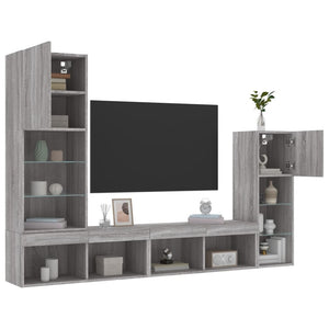 4-tlg. Wohnwand mit LED Grau Sonoma