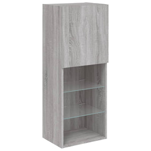 5-tlg. Wohnwand mit LED Grau Sonoma