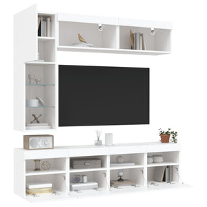 7-teilige TV-Wohnwand mit LED Weiß